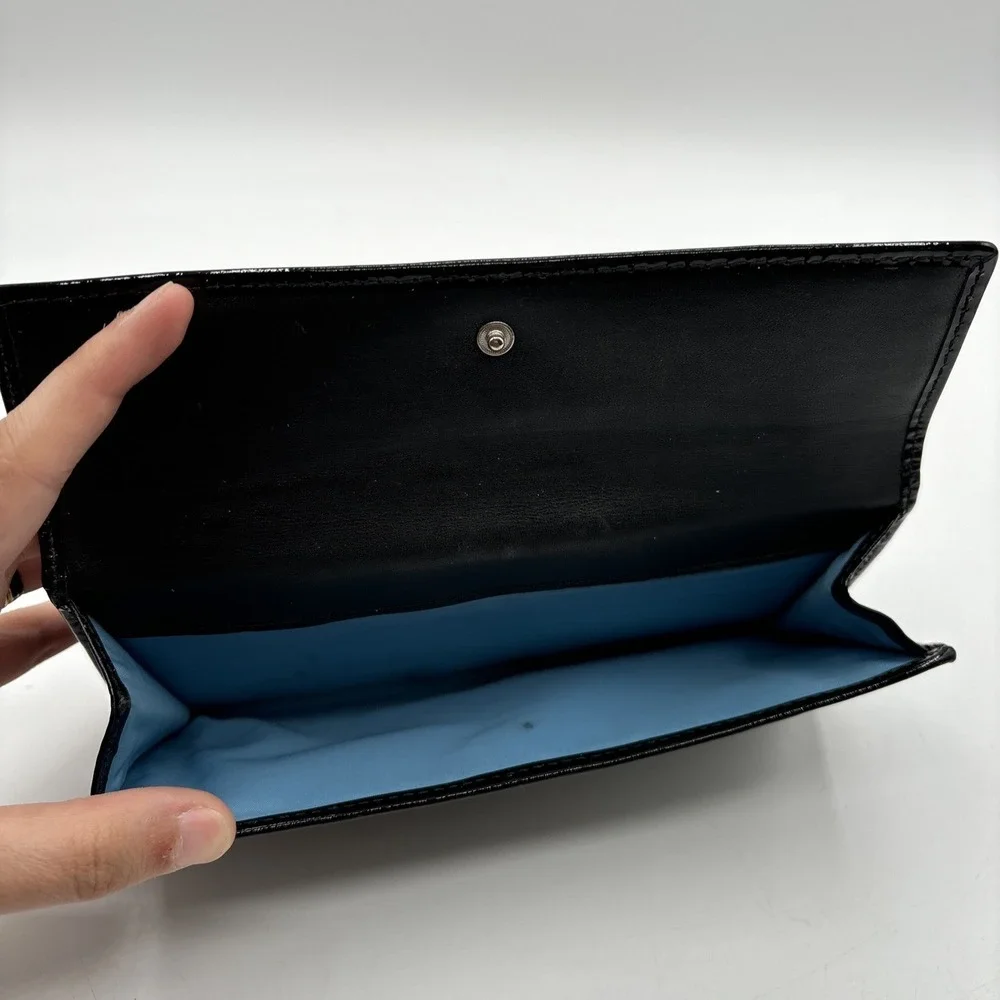 Coach‎ Black Patent Leather Signature C Embossed Turnlock Slim Long Wallet